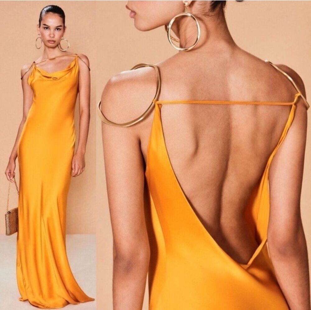 NWT Cult Gaia Azelia Azaelia Silk Gown Marigold Orange Gold Ring Dress S $1200